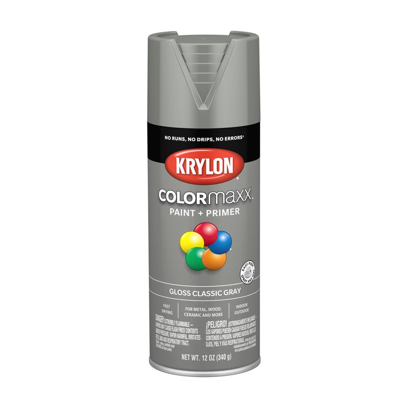 Krylon K05513007 COLORmaxx Spray Paint and Primer for Indoor/Outdoor Use, Gloss Classic Gray, 12 Ounce (Pack of 1) - Image 1